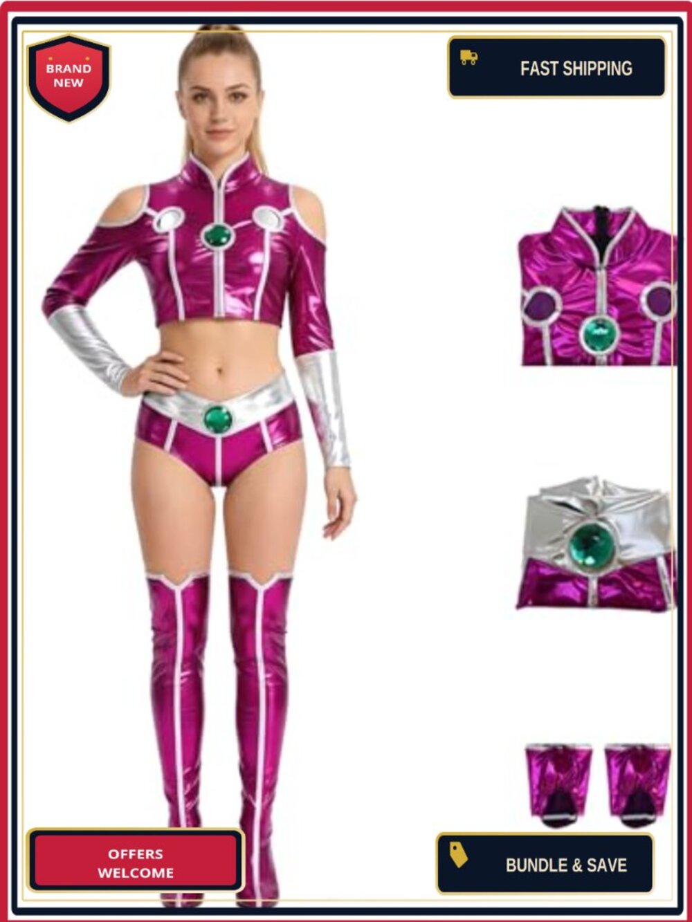 Starfire Costume Princess Koriandr Cosplay PU Leather Crop Top Set